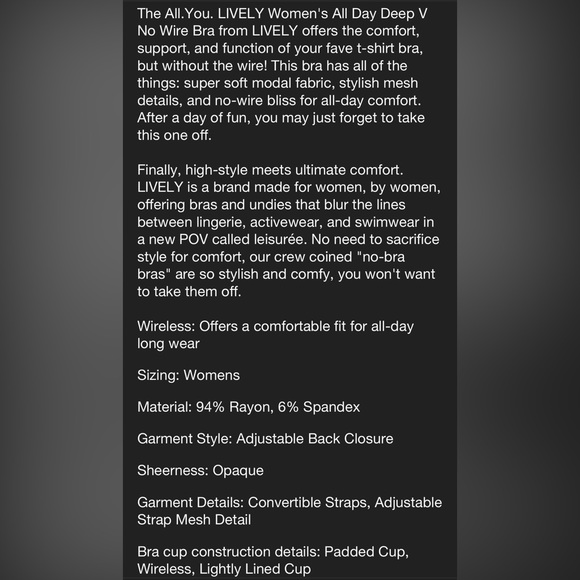 NWT Women’s Jet Black No Wire Bra, 36B - Picture 8 of 9